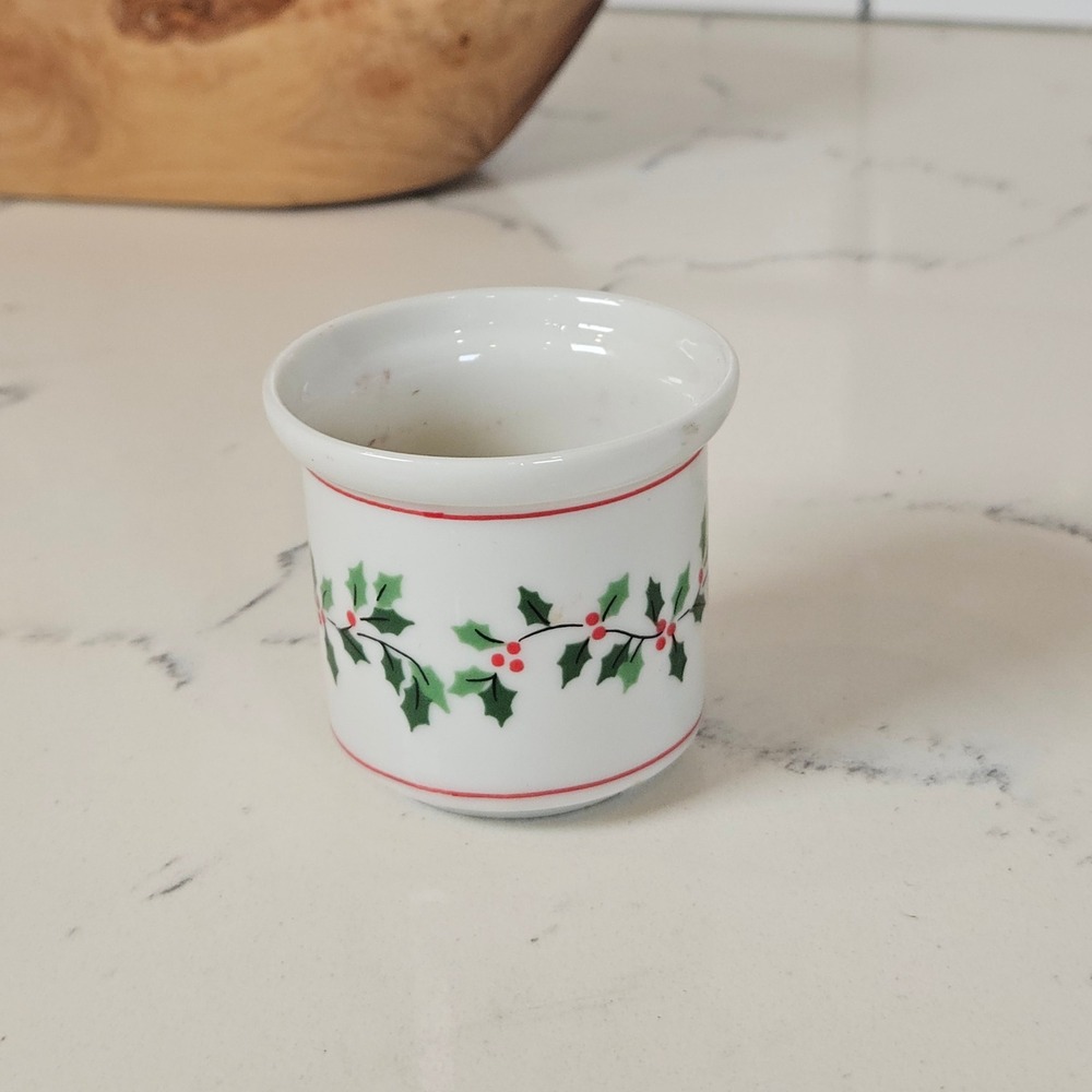 VTG Holly Berry Ramekin Small White Ceramic Dish Made in Japan Christmas